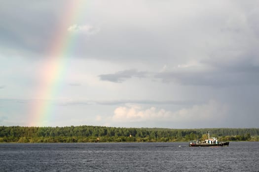 Multi-colored rainbow in the sky