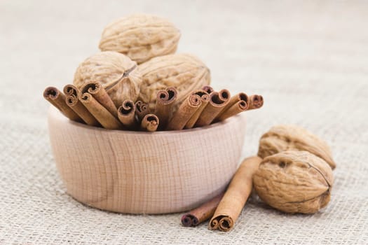 cinnamon sticks and walnuts