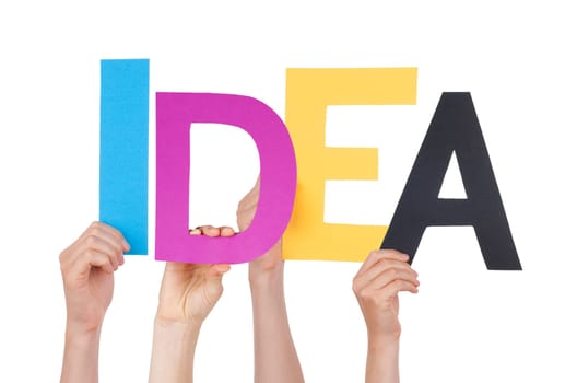 Hands Holding the Colorful Word Idea, Isolated