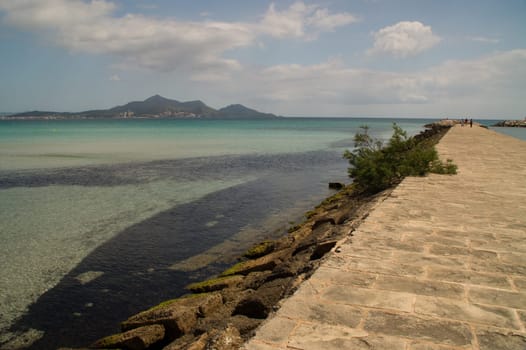 Mole on the beach of Alcudia in Mallorca