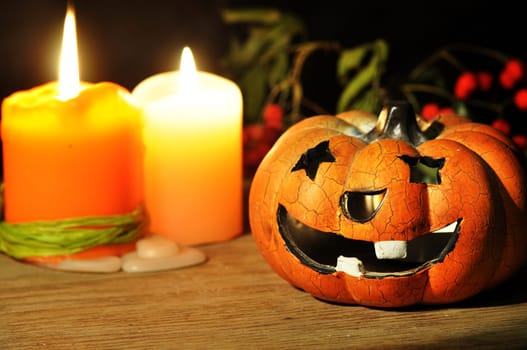 Halloween pumpkin (lampion) and candles