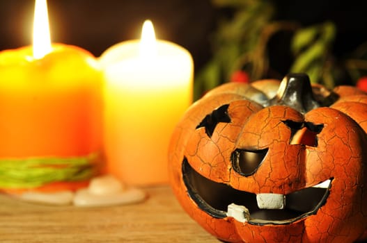 Halloween pumpkin (lampion) and candles