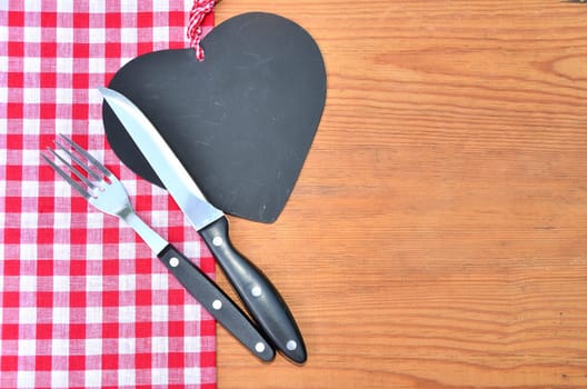 Cutlery red checkered background rustic