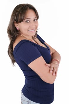 Smiling business woman. Isolated over white background
