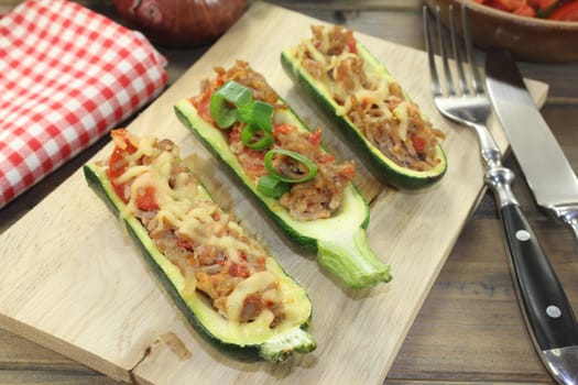 baked zucchinis stuffed with minced meat and tomatoes
