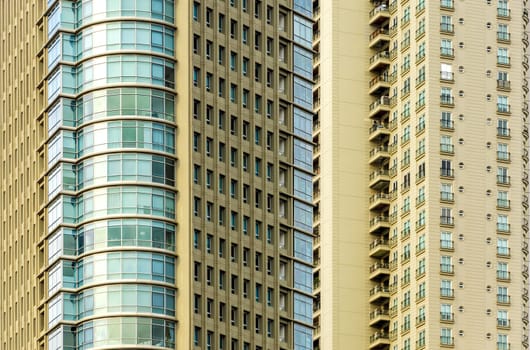 Closeup view of upscale skyscraper apartment buildings the Puerto Madero neighborhood of Buenos Aires