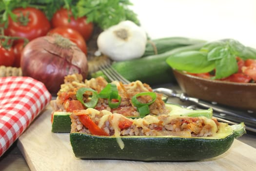 baked zucchinis stuffed with minced meat and tomatoes