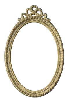 Antique wooden frame with gold ornament isolated on white.