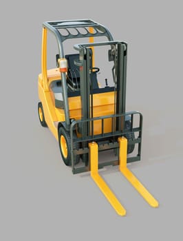 Modern forklift truck on gray background