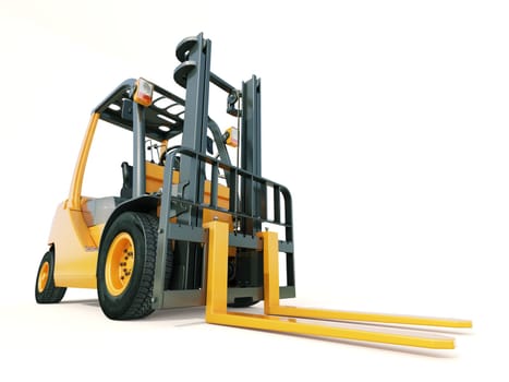 Modern forklift truck on light background