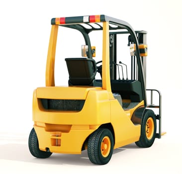 Modern forklift truck on light background