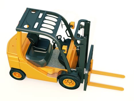 Modern forklift truck on light background