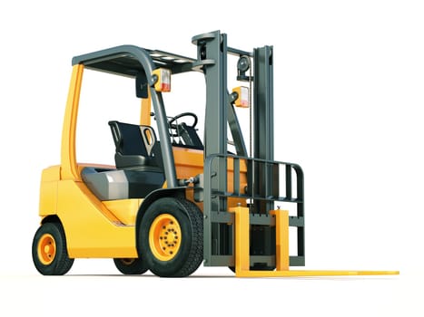 Modern forklift truck on light background