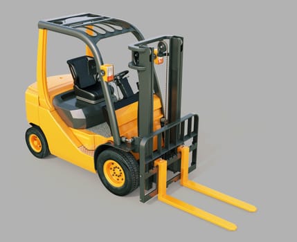 Modern forklift truck on gray background