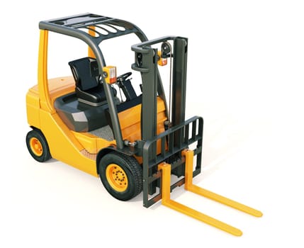 Modern forklift truck on light background