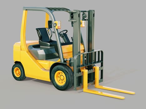 Modern forklift truck on gray background