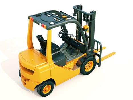 Modern forklift truck on light background