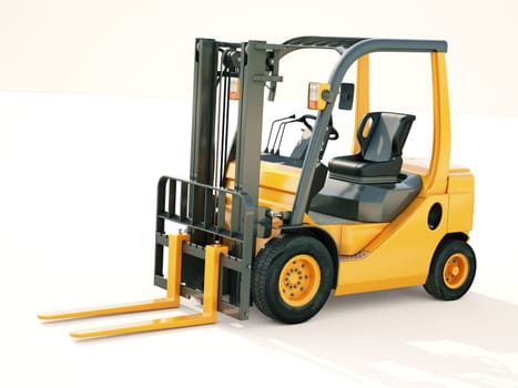 Modern forklift truck on light background