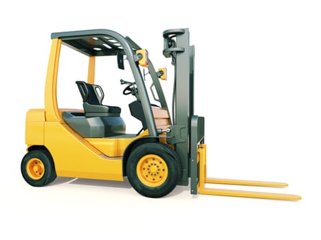 Modern forklift truck on light background