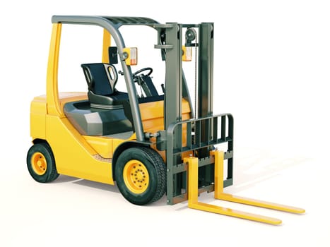 Modern forklift truck on light background