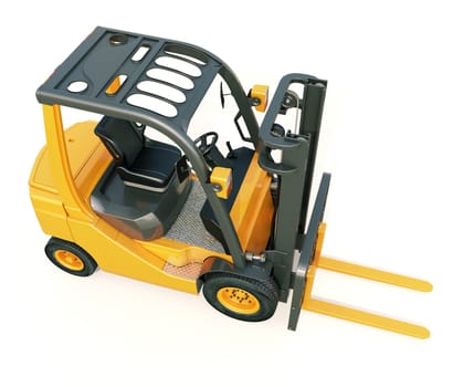 Modern forklift truck on light background
