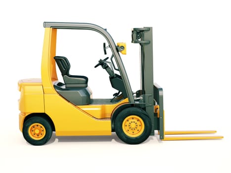Modern forklift truck on light background