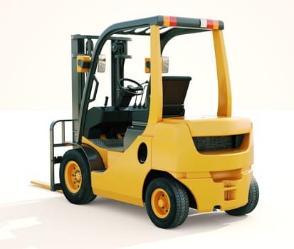 Modern forklift truck on light background