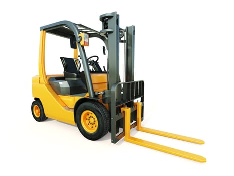 Modern forklift truck on light background