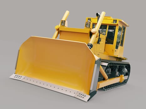 Heavy crawler bulldozer on a gray background