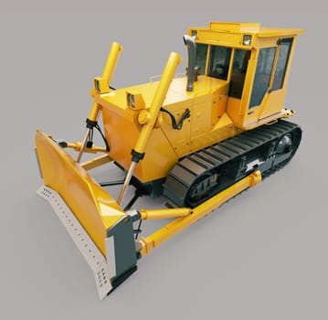 Heavy crawler bulldozer on a gray background