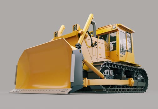 Heavy crawler bulldozer on a gray background
