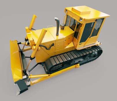 Heavy crawler bulldozer on a gray background