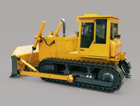 Heavy crawler bulldozer on a gray background