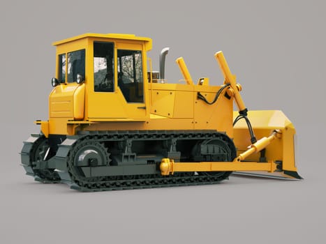 Heavy crawler bulldozer on a gray background
