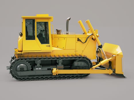 Heavy crawler bulldozer on a gray background