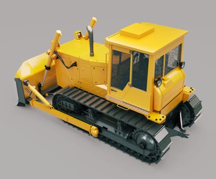 Heavy crawler bulldozer on a gray background