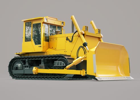 Heavy crawler bulldozer on a gray background