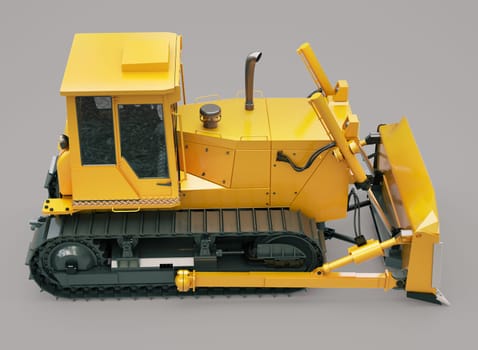 Heavy crawler bulldozer on a gray background