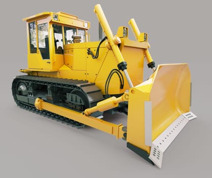 Heavy crawler bulldozer on a gray background