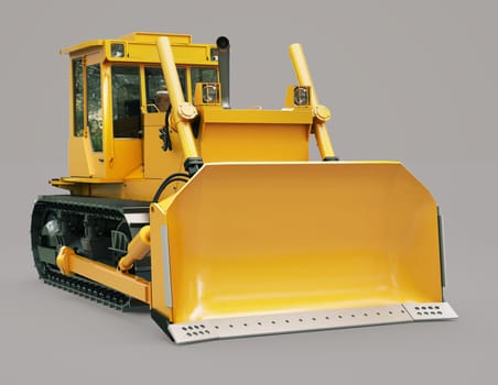 Heavy crawler bulldozer on a gray background