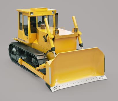 Heavy crawler bulldozer on a gray background