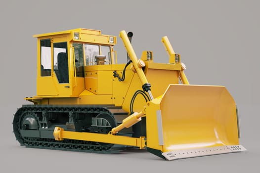Heavy crawler bulldozer on a gray background