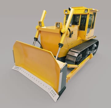 Heavy crawler bulldozer on a gray background