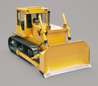 Heavy crawler bulldozer on a gray background