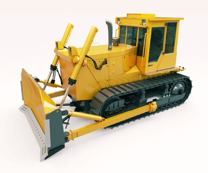 Heavy crawler bulldozer on a light background
