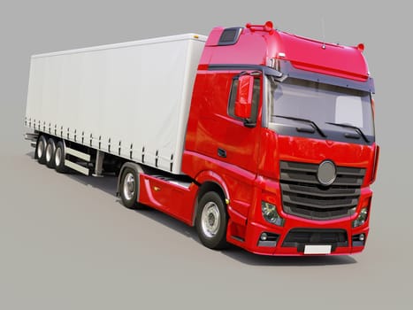 A modern semi-trailer truck on gray background