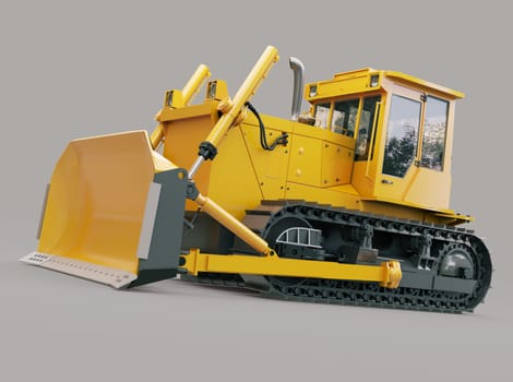 Heavy crawler bulldozer on a gray background