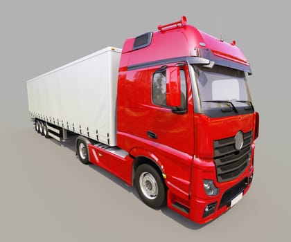 A modern semi-trailer truck on gray background