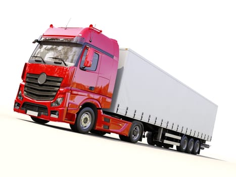 A modern semi-trailer truck on light background