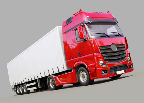 A modern semi-trailer truck on gray background